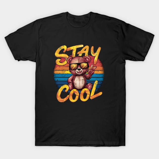 Stay Cool funny teddy print T-Shirt by LENTEE